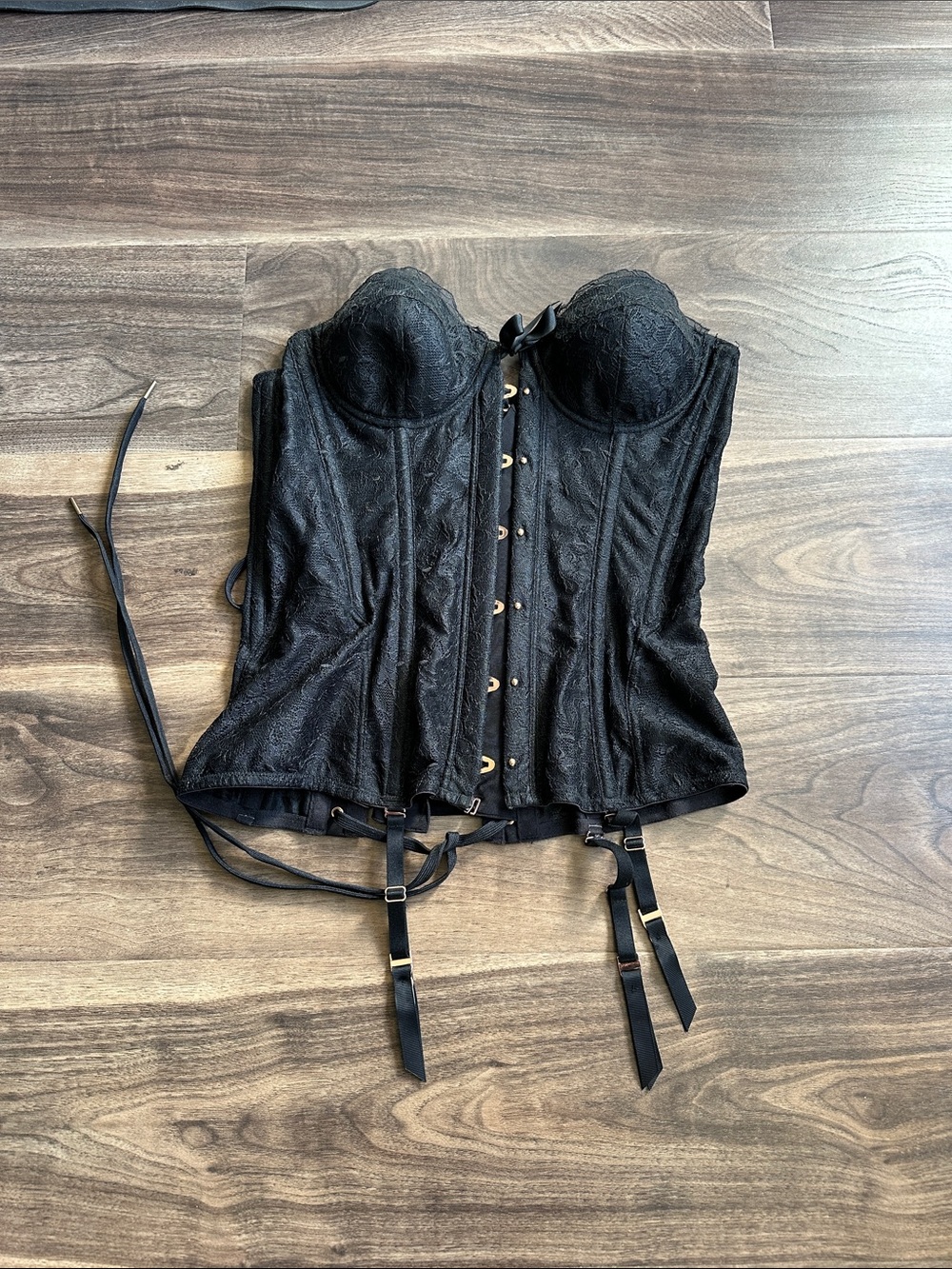 Savage X Fenty Black Lace Bustier Corset with Garters
